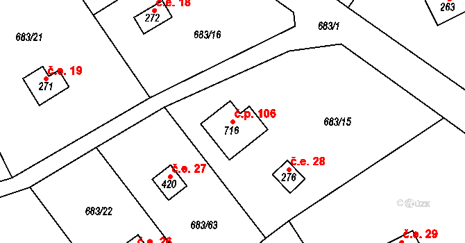 Halouny 106, Svinaře na parcele st. 716 v KÚ Svinaře, Katastrální mapa