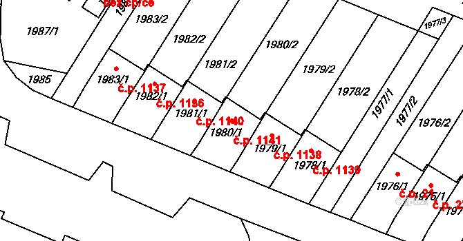 Mohelnice 1141 na parcele st. 1980/1 v KÚ Mohelnice, Katastrální mapa