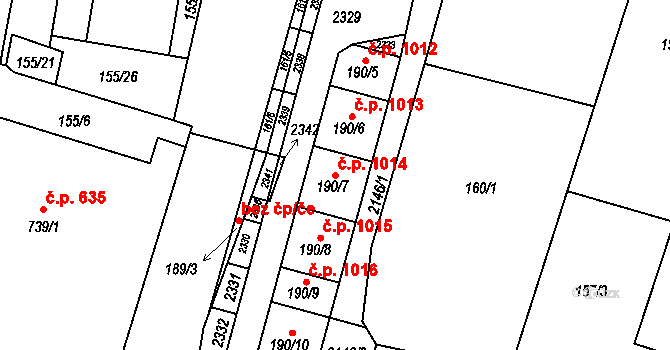 Lišov 1014 na parcele st. 190/7 v KÚ Lišov, Katastrální mapa