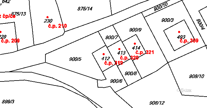 Lhenice 319 na parcele st. 412 v KÚ Lhenice, Katastrální mapa