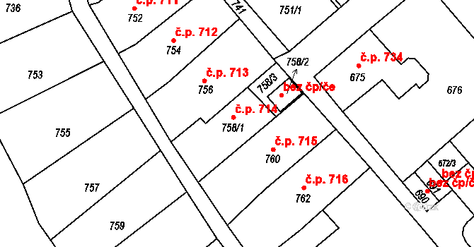 Odry 714 na parcele st. 758/1 v KÚ Odry, Katastrální mapa