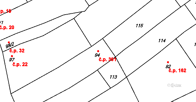 Kudlovice 391 na parcele st. 94 v KÚ Kudlovice, Katastrální mapa