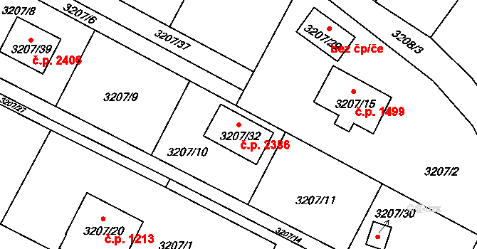 Benešov 2386 na parcele st. 3207/32 v KÚ Benešov u Prahy, Katastrální mapa
