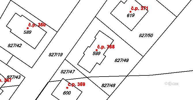 Kyšice 358 na parcele st. 599 v KÚ Kyšice u Plzně, Katastrální mapa