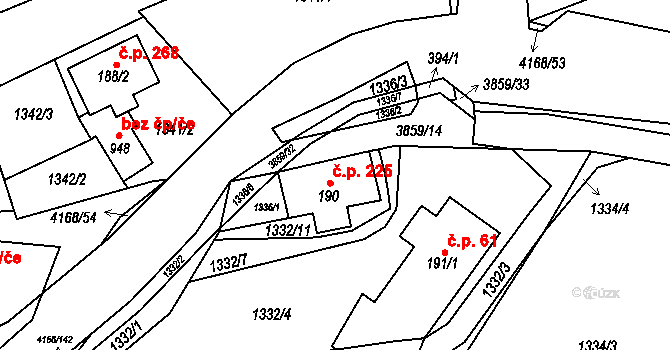 Libouchec 225 na parcele st. 190 v KÚ Libouchec, Katastrální mapa