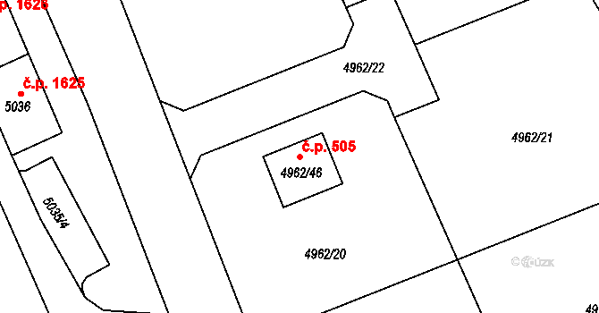 Lískovec 505, Frýdek-Místek na parcele st. 4962/46 v KÚ Lískovec u Frýdku-Místku, Katastrální mapa
