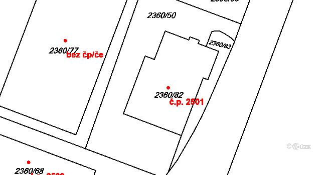 Pelhřimov 2501 na parcele st. 2360/82 v KÚ Pelhřimov, Katastrální mapa