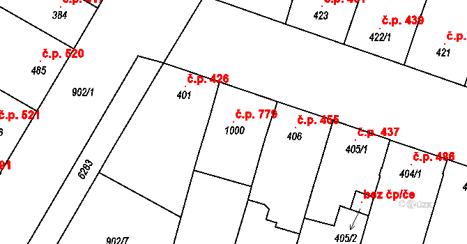Kostice 779 na parcele st. 1000 v KÚ Kostice, Katastrální mapa
