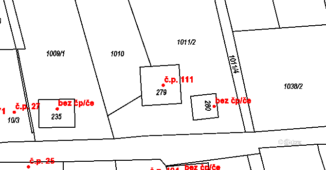 Buková 111, Olešnice na parcele st. 279 v KÚ Buková u Nových Hradů, Katastrální mapa