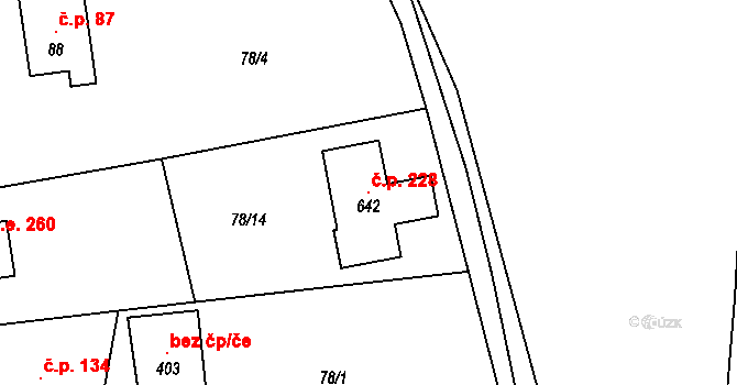 Šťáhlavice 228, Šťáhlavy na parcele st. 642 v KÚ Šťáhlavice, Katastrální mapa