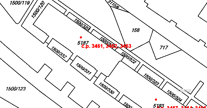 Kroměříž 3461,3462,3463 na parcele st. 5187 v KÚ Kroměříž, Katastrální mapa