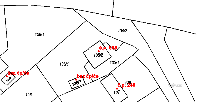 Miřetice u Klášterce nad Ohří 885, Klášterec nad Ohří na parcele st. 135/2 v KÚ Miřetice u Klášterce nad Ohří, Katastrální mapa