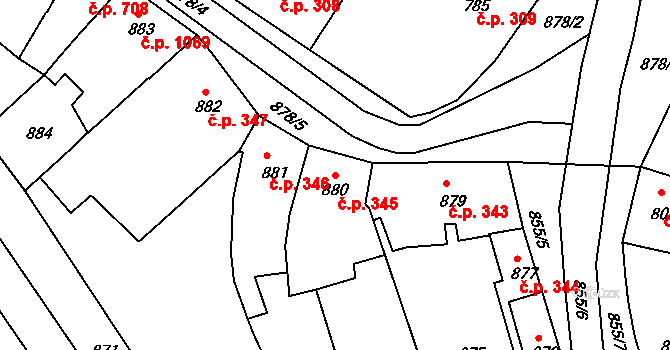Holešov 345 na parcele st. 880 v KÚ Holešov, Katastrální mapa