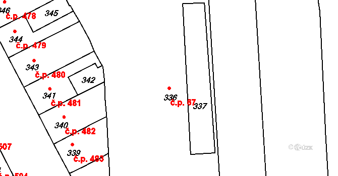 Bedihošť 67 na parcele st. 336 v KÚ Bedihošť, Katastrální mapa
