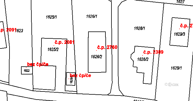 Šternberk 2760 na parcele st. 1626/2 v KÚ Šternberk, Katastrální mapa