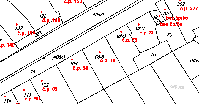 Vrbátky 79 na parcele st. 98/3 v KÚ Vrbátky, Katastrální mapa