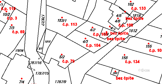 Bohutice 104 na parcele st. 4/3 v KÚ Bohutice, Katastrální mapa