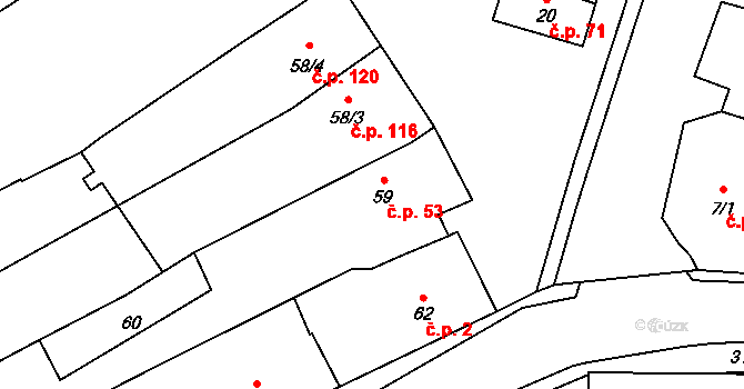 Borotice 53 na parcele st. 59 v KÚ Borotice nad Jevišovkou, Katastrální mapa