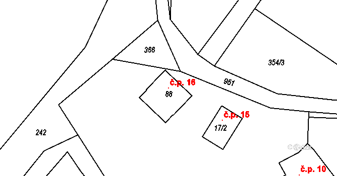 Dehtáry 16, Cetenov na parcele st. 88 v KÚ Cetenov, Katastrální mapa