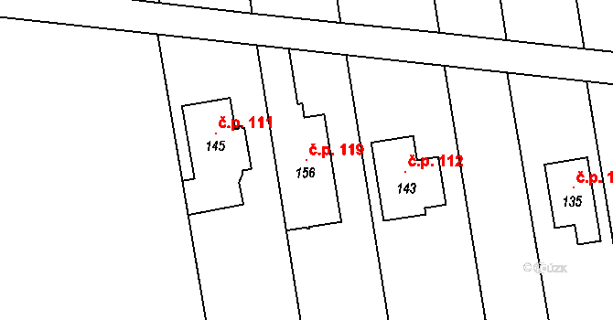 Tážaly 119, Kožušany-Tážaly na parcele st. 156 v KÚ Tážaly, Katastrální mapa