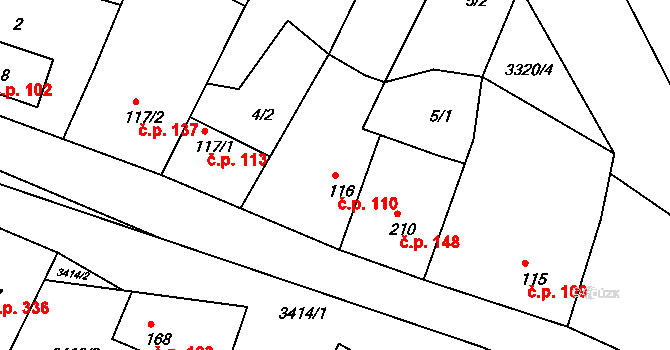 Višňové 110 na parcele st. 116 v KÚ Višňové, Katastrální mapa