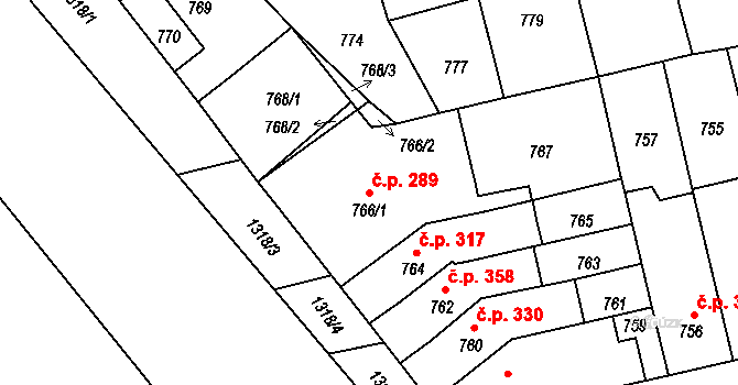 Brodek u Přerova 289 na parcele st. 766/1 v KÚ Brodek u Přerova, Katastrální mapa