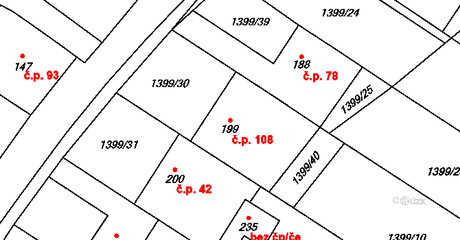 Malhotice 108 na parcele st. 199 v KÚ Malhotice, Katastrální mapa