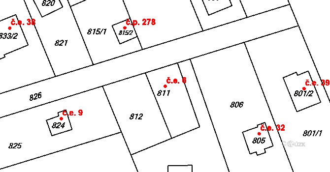 Přerov VII-Čekyně 6, Přerov na parcele st. 811 v KÚ Čekyně, Katastrální mapa