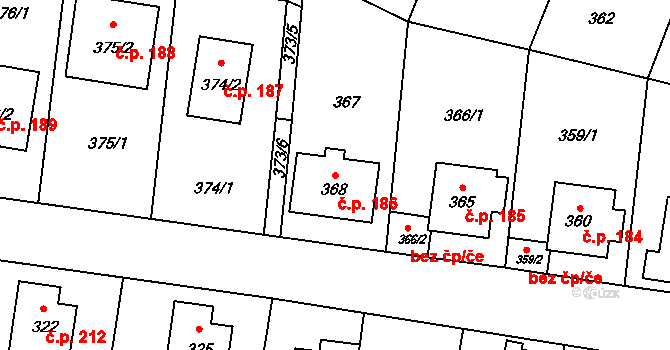 Černé Budy 186, Sázava na parcele st. 368 v KÚ Černé Budy, Katastrální mapa