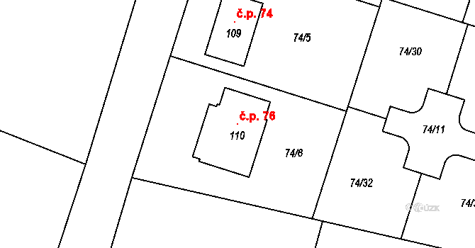 Mlékovice 76, Toušice na parcele st. 110 v KÚ Mlékovice, Katastrální mapa
