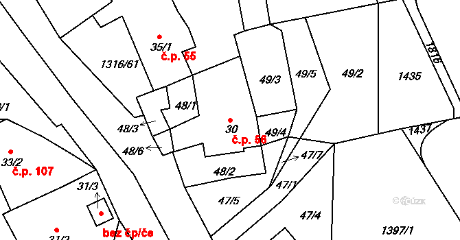 Děpoltovice 56 na parcele st. 30 v KÚ Děpoltovice, Katastrální mapa