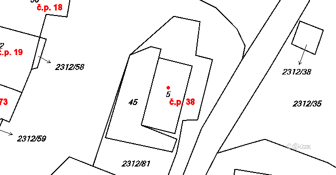 Močidlec 38, Pšov na parcele st. 5 v KÚ Močidlec, Katastrální mapa