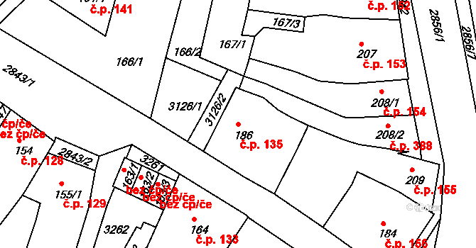 Teplá 135 na parcele st. 186 v KÚ Teplá, Katastrální mapa
