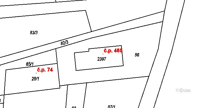 Lačnov 465, Svitavy na parcele st. 2397 v KÚ Moravský Lačnov, Katastrální mapa