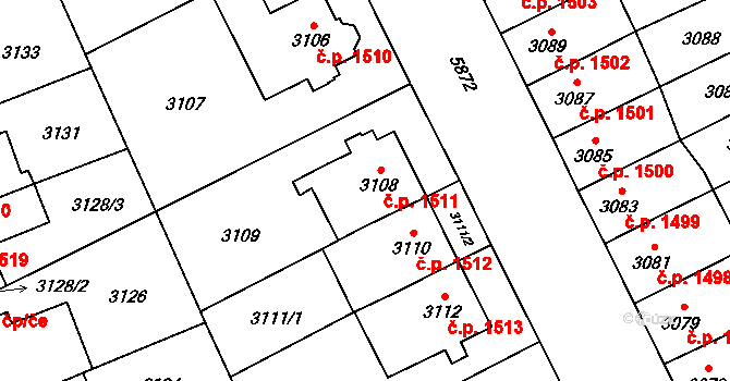 Jihlava 1511 na parcele st. 3108 v KÚ Jihlava, Katastrální mapa