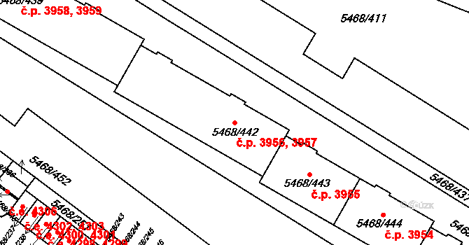 Jihlava 3956,3957 na parcele st. 5468/442 v KÚ Jihlava, Katastrální mapa