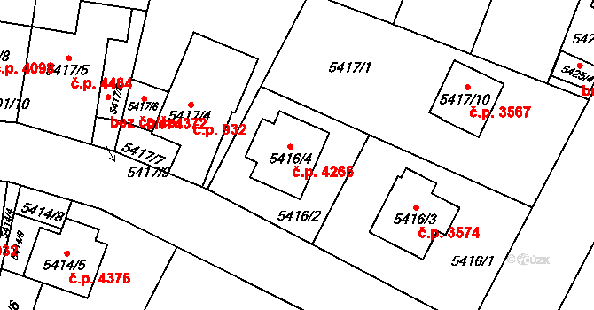 Jihlava 4266 na parcele st. 5416/4 v KÚ Jihlava, Katastrální mapa