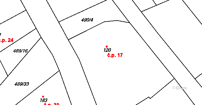 Viničná Lhota 17, Rožďalovice na parcele st. 120 v KÚ Ledečky, Katastrální mapa
