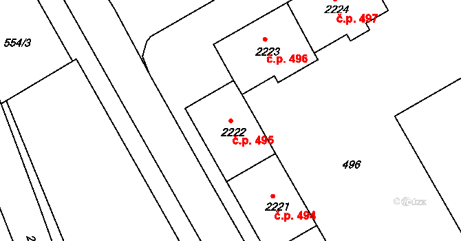 Lyžbice 495, Třinec na parcele st. 2222 v KÚ Lyžbice, Katastrální mapa