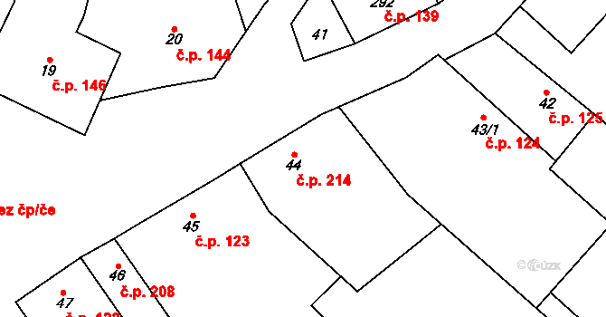 Rožďalovice 214 na parcele st. 44 v KÚ Rožďalovice, Katastrální mapa