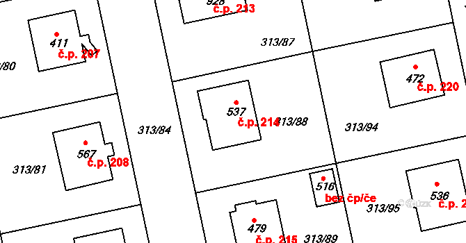 Řež 214, Husinec na parcele st. 537 v KÚ Husinec u Řeže, Katastrální mapa