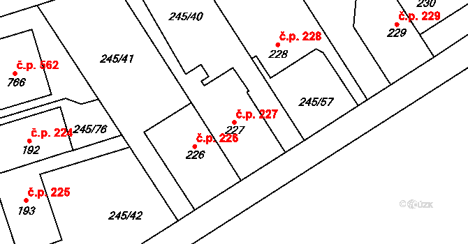 Horoměřice 227 na parcele st. 227 v KÚ Horoměřice, Katastrální mapa