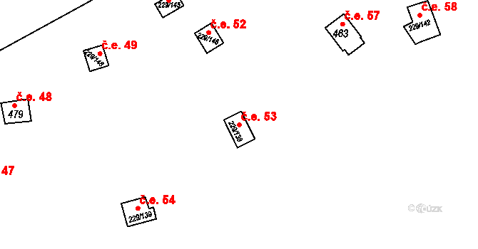Hostěradice 53, Kamenný Přívoz na parcele st. 229/138 v KÚ Hostěradice, Katastrální mapa
