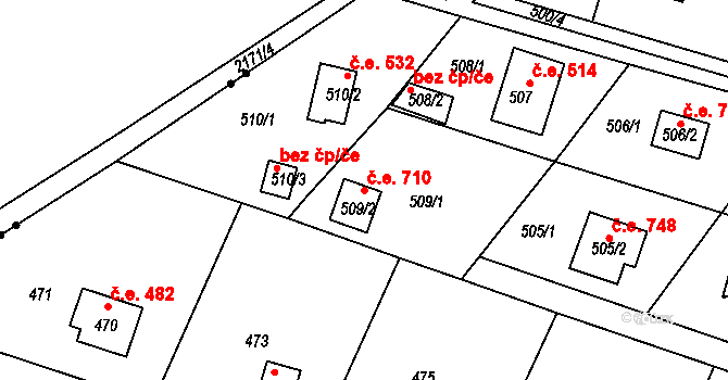 Mníšek pod Brdy 710 na parcele st. 509/2 v KÚ Rymaně, Katastrální mapa