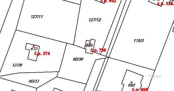 Březová 796, Březová-Oleško na parcele st. 684 v KÚ Březová u Zvole, Katastrální mapa