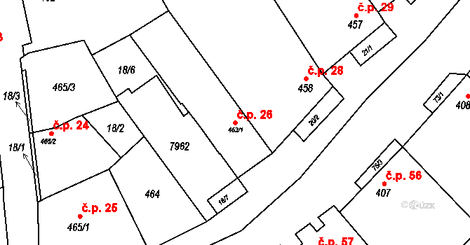 Dambořice 26 na parcele st. 463/1 v KÚ Dambořice, Katastrální mapa