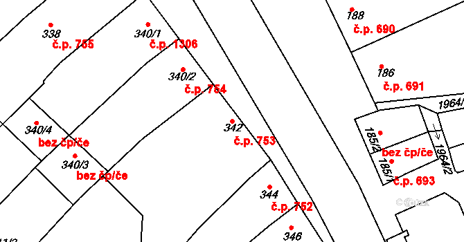 Mistřín 753, Svatobořice-Mistřín na parcele st. 342 v KÚ Mistřín, Katastrální mapa