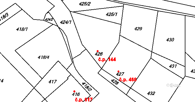 Šardice 144 na parcele st. 426 v KÚ Šardice, Katastrální mapa
