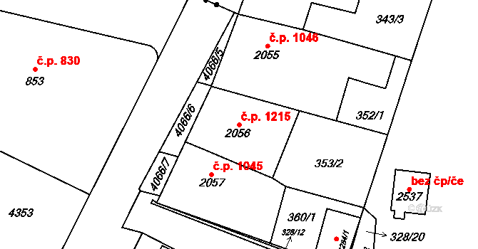 Kyjov 1215 na parcele st. 2056 v KÚ Kyjov, Katastrální mapa