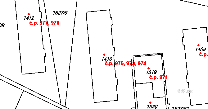 Polná 973,974,975 na parcele st. 1416 v KÚ Polná, Katastrální mapa